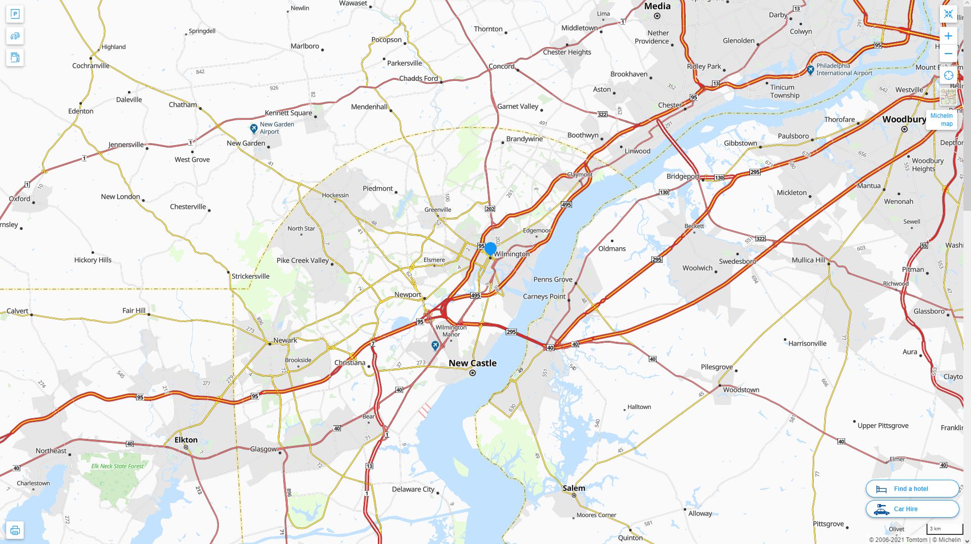 Wilmington Delaware Highway and Road Map